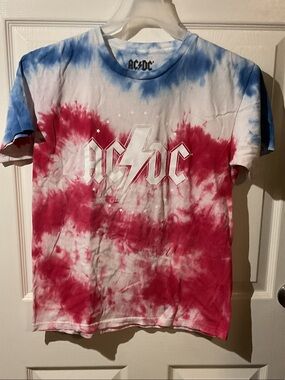 AC/DC Tie-Dye Band Tee in Red, Blue & White
